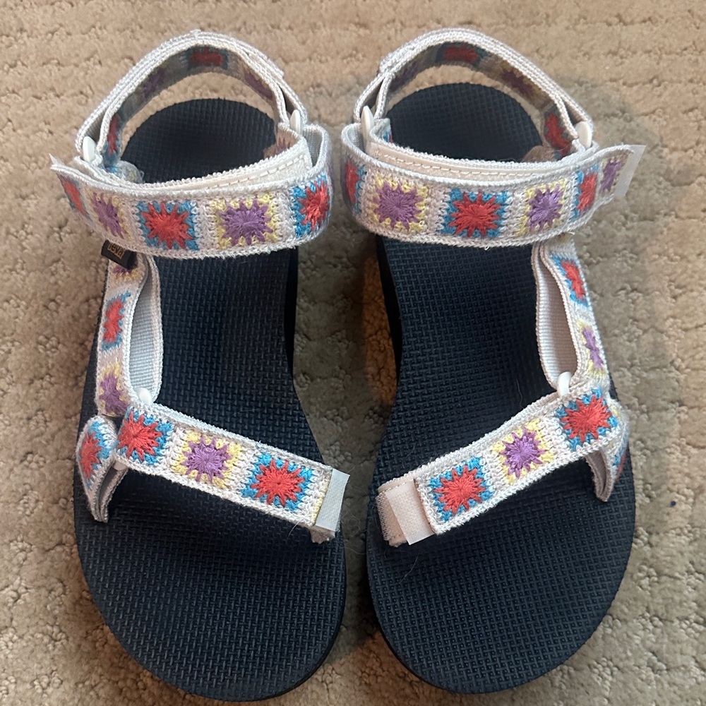 Teva White Crochet Strap Sandals platform